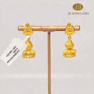 Gold Traditional Lotus Drop Jhumka Earrings