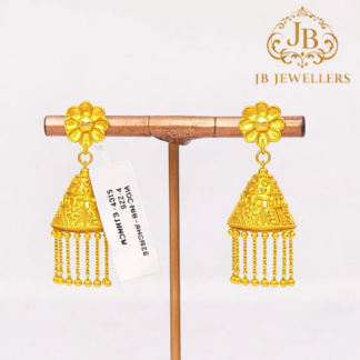 Gold Traditional Jhumka Earrings – Floral Stud with Chain Drops