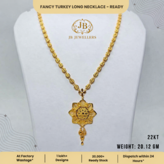 22KT Fancy Floral Long Necklace – 20.12 GM | Ready Stock
