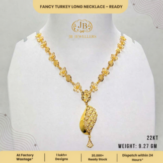 22KT Fancy Turkey Long Gold Necklace – 9.27 GM | Elegant Floral Design | Ready Stock