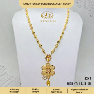 22KT Fancy Turkey Long Necklace – Floral Pendant Design