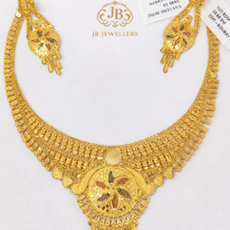 Elegant Floral Motif Gold Choker Set with Drop Detailing