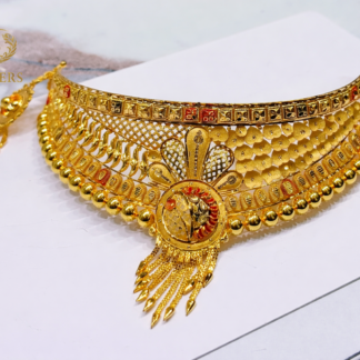 22KT Gold Traditional Temple Choker Necklace with Deity Pendant