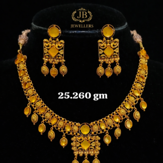 22KT Traditional Gold Necklace Set with Matching Earrings