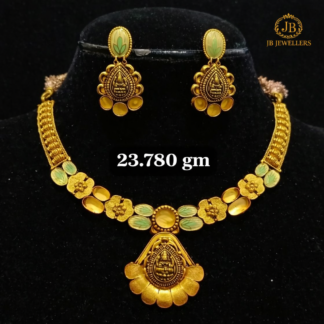 Elegant Lakshmi Pendant Gold Necklace Set