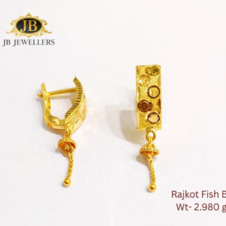 18KT Gold Rajkot Fish Bali Earrings – Elegant Hanging Design