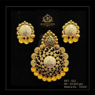 Lotus Meenakari Gold Pendant Set