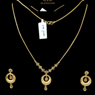 Elegant Circular Pendant Gold Necklace Set with Matching Earrings