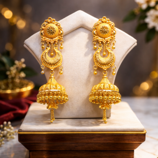 18K Gold Floral Drop Jhumka Earrings