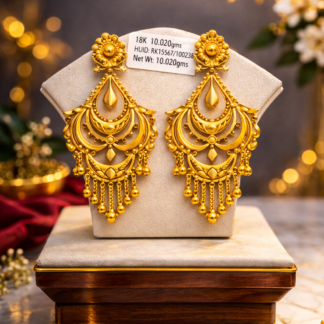 18K Gold Floral Crescent Chandelier Earrings