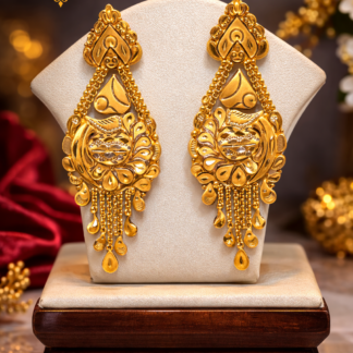 22K Gold Royal Peacock Drop Earrings