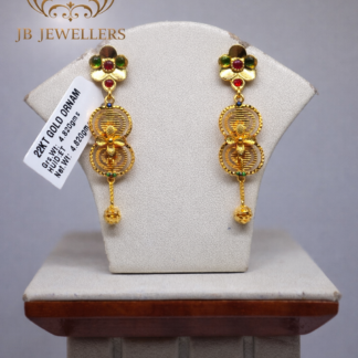 22KT Gold Floral Designer Drop Earrings with Beaded Dangle