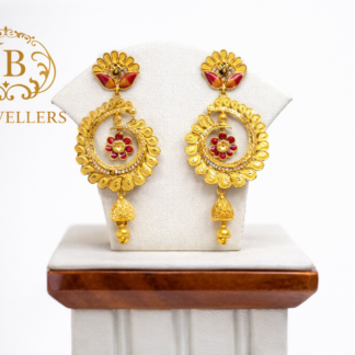 Elegant 18K Gold Floral Drop Earrings with Traditional Leaf Design