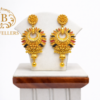 18K Gold Traditional Sunburst Enamel Drop Earrings