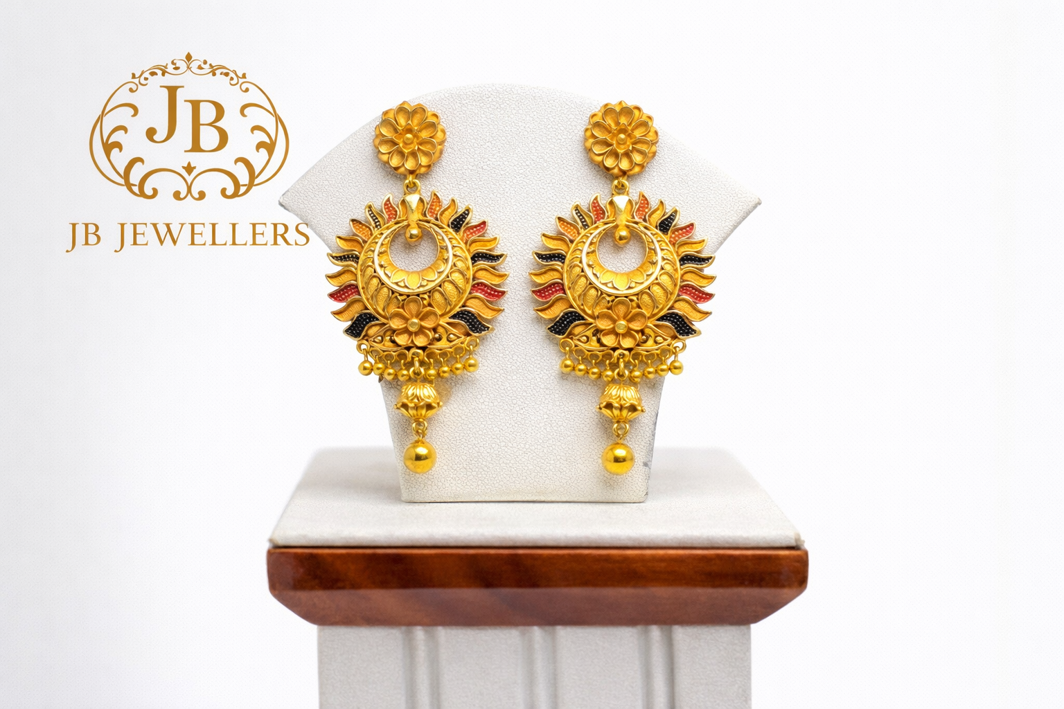 18K Gold Traditional Sunburst Enamel Drop Earrings