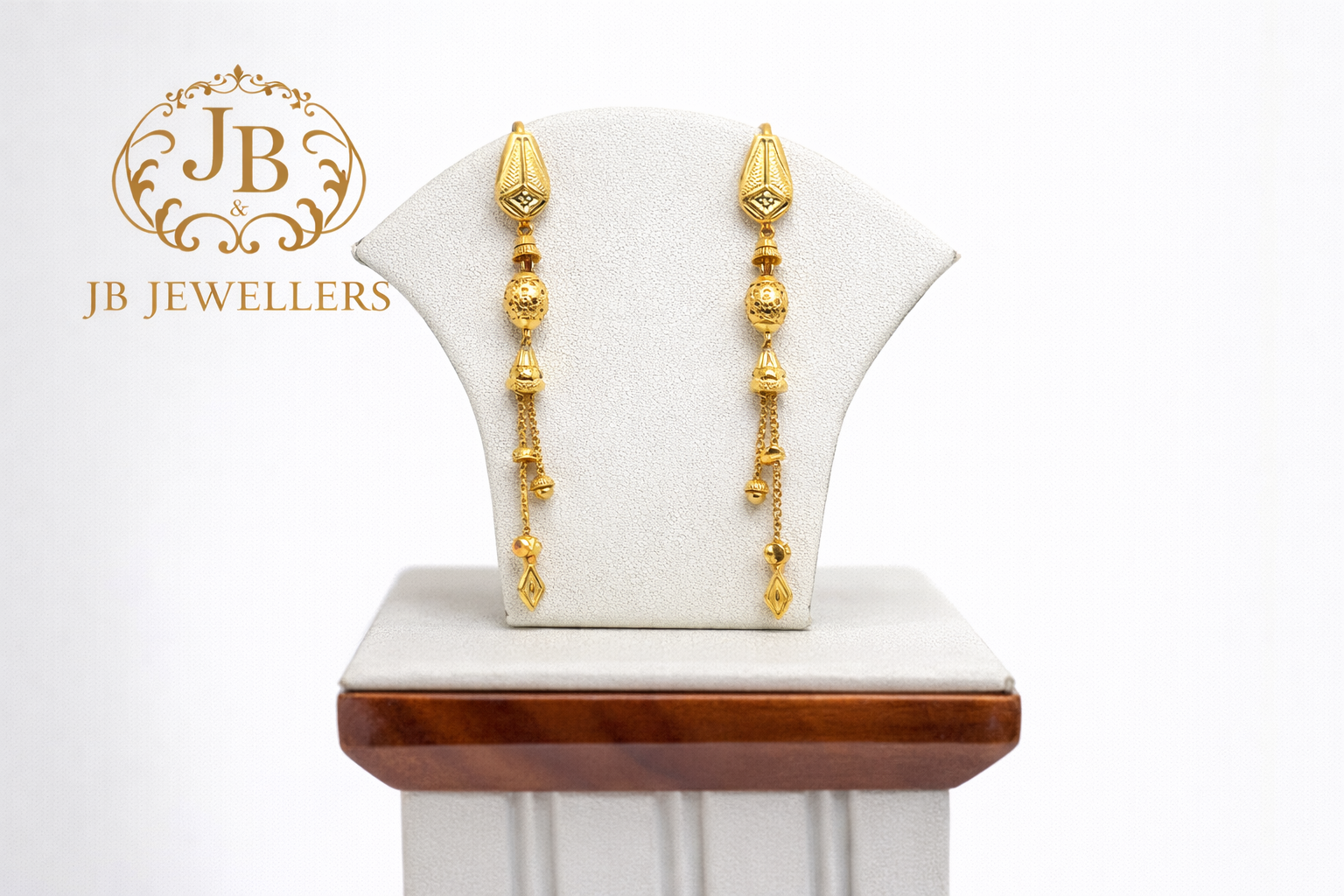 18K Gold Elegant Long Drop Beaded Earrings