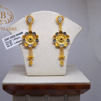 22KT Gold Floral Drop Earrings with Dual-Tone Petal Design