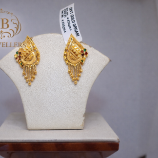 22KT Gold Teardrop Filigree Earrings with Dangling Bead Tassels