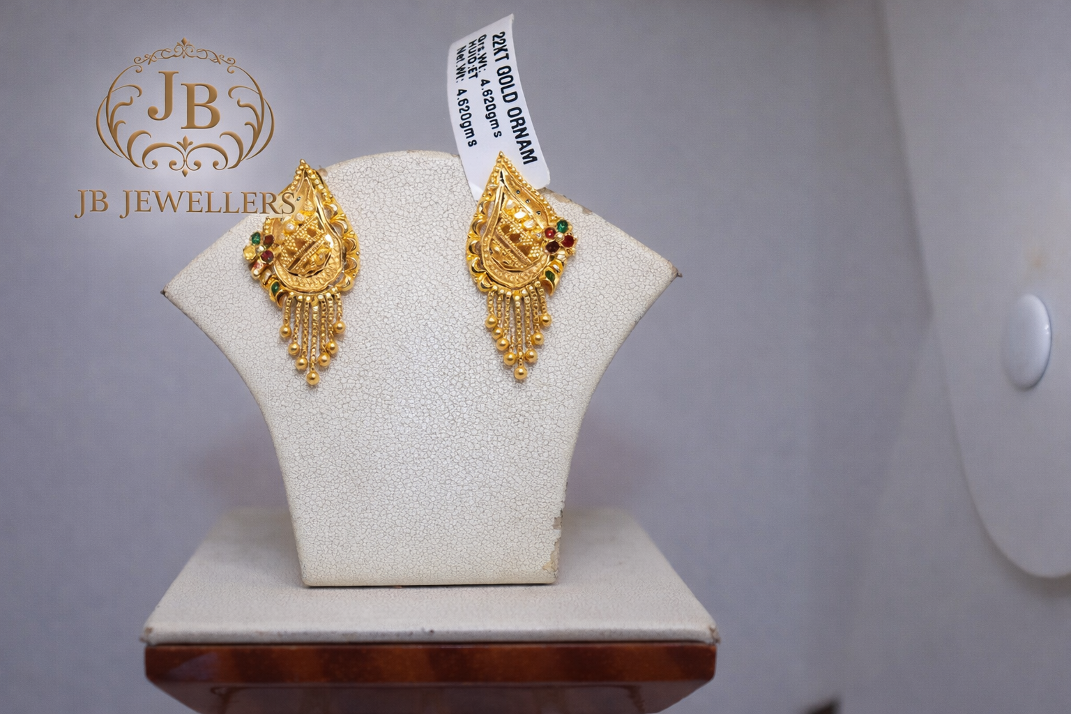 22KT Gold Teardrop Filigree Earrings with Dangling Bead Tassels