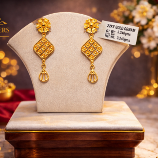 Elegant 22K Gold Floral Diamond-Shaped Drop Earrings