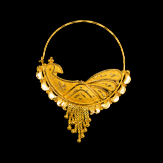 18KT Gold Peacock Designer Nath | Traditional Bridal Nose Ring