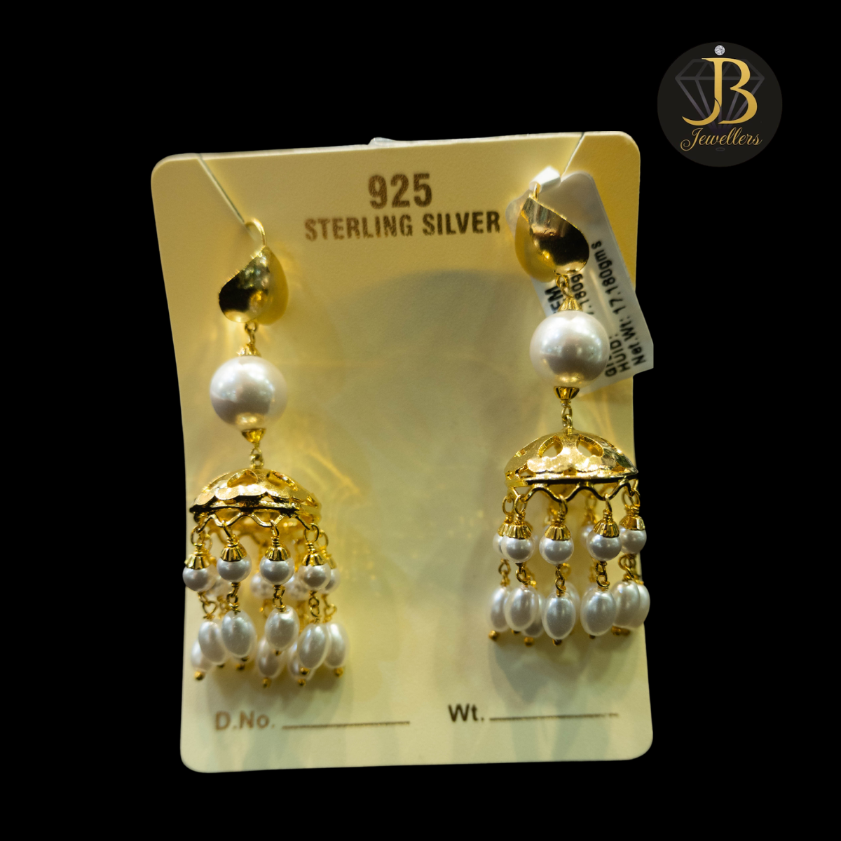 925 Sterling Silver Gold Plated Pearl Jhumka Earrings for Women