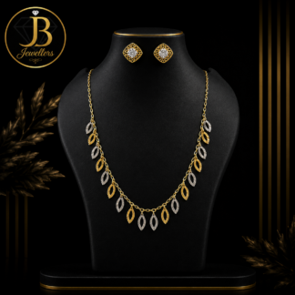Elegant Two-Tone Gold Leaf Necklace Set with Matching Stud Earrings | Lightweight Designer Jewellery