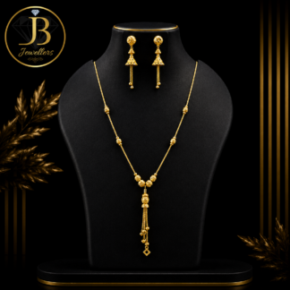 Elegant Gold Long Pendant Necklace Set with Matching Drop Earrings | Lightweight Daily Wear Jewellery